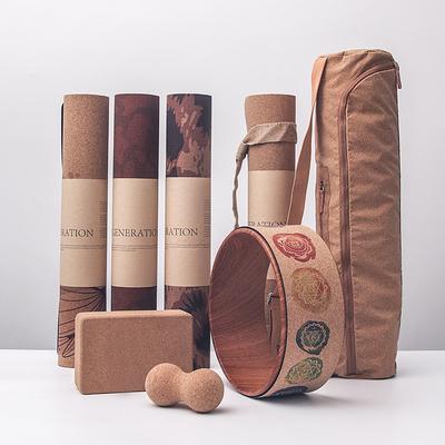 Natural Rubber Cork Yoga Mat Set With Open Shoulder And Back Auxiliary Tool Yoga Wheel Cork Fascia Ball Yoga Brick