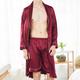 Men's Pajamas Silk Robe Sleepwear Pajama Set 1 set Plain Fashion Stylish Classic Home Daily Bed Polyester Comfort Soft Lapel Long Sleeve Shorts Summer Wine Navy Blue