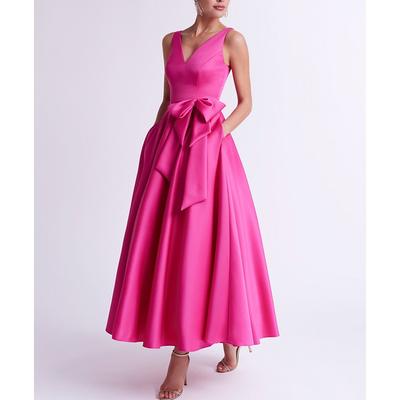 Beach Wedding A-Line Cocktail Dresses Elegant Dress Wedding Guest Kentucky Derby Tea Length Sleeveless V Neck Pocket Satin with Bow(s) Derby Dresses 2025