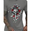 Crânes Rose Imprimés Photos Noir Blanche bleu marine T shirt Tee T-shirt Graphique Homme Graphique Mélange de Coton Chemise basique Moderne contemporain Chemise Manches courtes T-shirt confortable