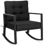 Canddidliike Patio Rattan Rocker Outdoor Glider Rocking Chair Cushion Lawn Chair Rocking Seating for Porch Backyard Indoor and Garden Black