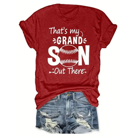 Women s Baseball Graphic Tops Basic Tees for Sports Short Sleeve Tunic Tops Loose Fit Flowy Y2K Tops Dressy Casual Round Neck Blouse Vintage Summer Clothes for Teen Girls Fashion 2024 Red T Shirts L