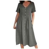 Autumn Tennis Skirt Womens Fashion Button Up Shirt Dress Cotton Dress Summer Long Dresses With Pockets Long Black Skirt