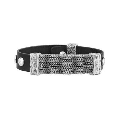 Armband SEVEN-24 "Edelstahl mit schwarzem Leder", schwarz, Armbänder, Herren, 24cm, Edelstahl