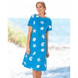 Appleseeds Women's Boardwalk Knit Seashell A-Line Dress - Blue - PM - Petite
