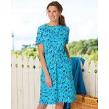 Appleseeds Women's Boardwalk Knit Print Drawstring-Waist Dress - Blue - PL - Petite