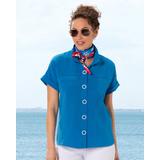 Appleseeds Women's Crinkle Patch-Pocket Camp Shirt - Blue - M - Misses