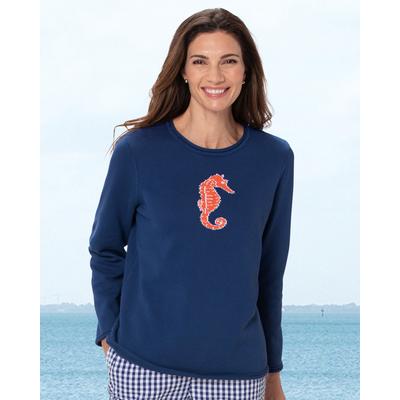 Appleseeds Women's Seaside Charm Cotton Jacquard Sweater - Blue - XL - Misses