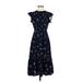 lost & wander Casual Dress - Midi: Blue Floral Motif Dresses - Women's Size X-Small