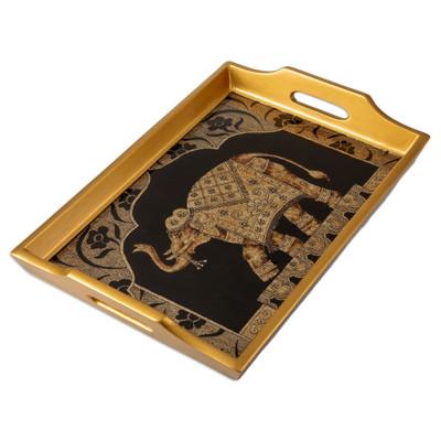 Oriental Treasure,'Classic Golden-Toned Reverse Painted Glass Tray'