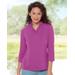 Blair Women's Prima™ Cotton Three-Quarter Sleeve Solid Ruffle-Neck Tee - Purple - PXL - Petite