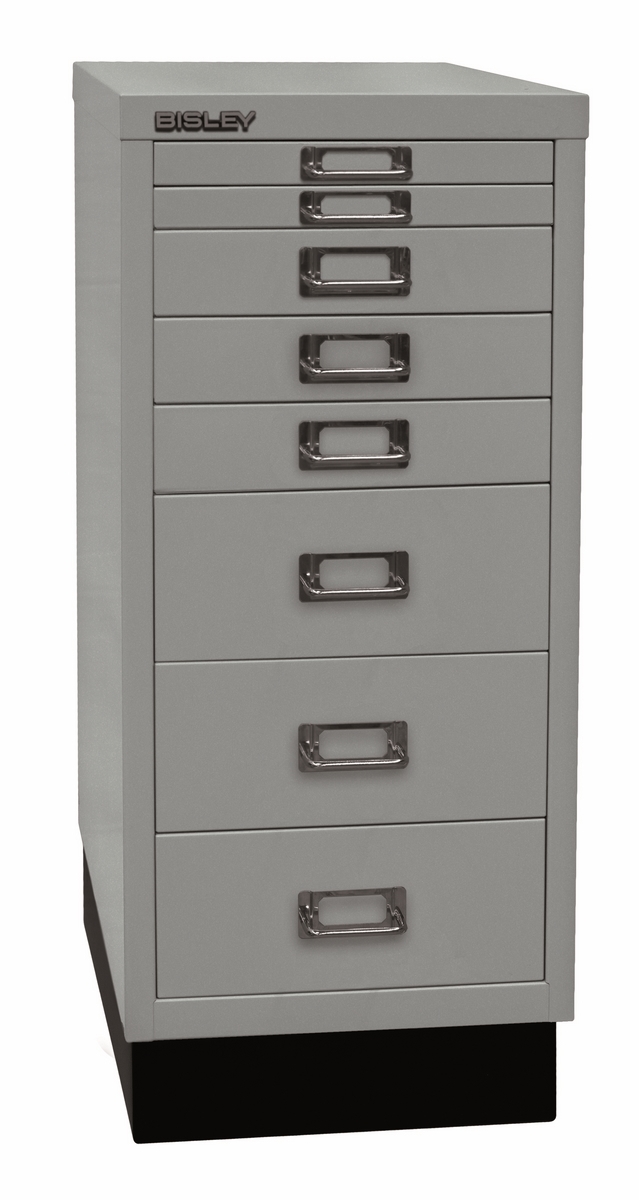 BISLEY Schubladenschrank aus Metall DIN A4 in silber Schrank mit 8 Schubladen und Sockel Werkzeugschrank Image