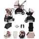 Puggle Monaco XT 3in1 i-Size Travel System with Changing Bag, Parasol & Deluxe Footmuff - Blush Pink