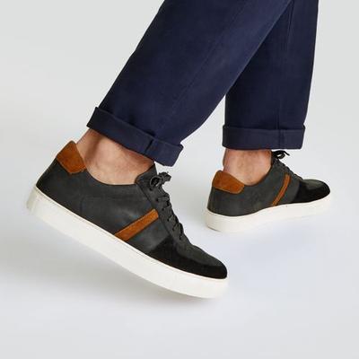 Leather Lace-up Trainers, Men, size: 12, regular, Black, Leather/Suede, by Lands' End