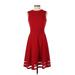 Calvin Klein Cocktail Dress - Fit & Flare: Red Solid Dresses - Women's Size 2