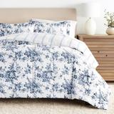 3pc Twin Size Floral Reversible Comforter Set Blue