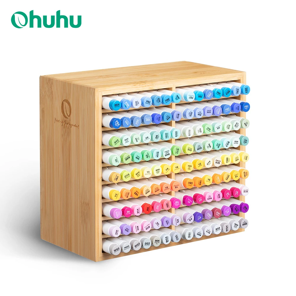 Ohuhu Bambus-Marker-Organizer aus Holz für den Schreibtisch, Aufbewahrung für 126-Marker, Stifte, Bleistifte, Kunstpinsel, stationärer Organizer, Stifthalter Image