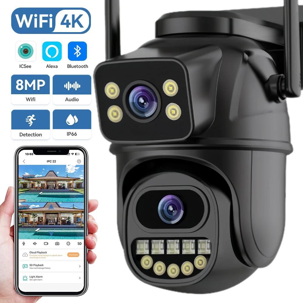 4k 8mp hd wifi ptz ip kamera 4x zoom dual screen auto tracking home security outdoor 4mp cctv überwachung icsee app Image