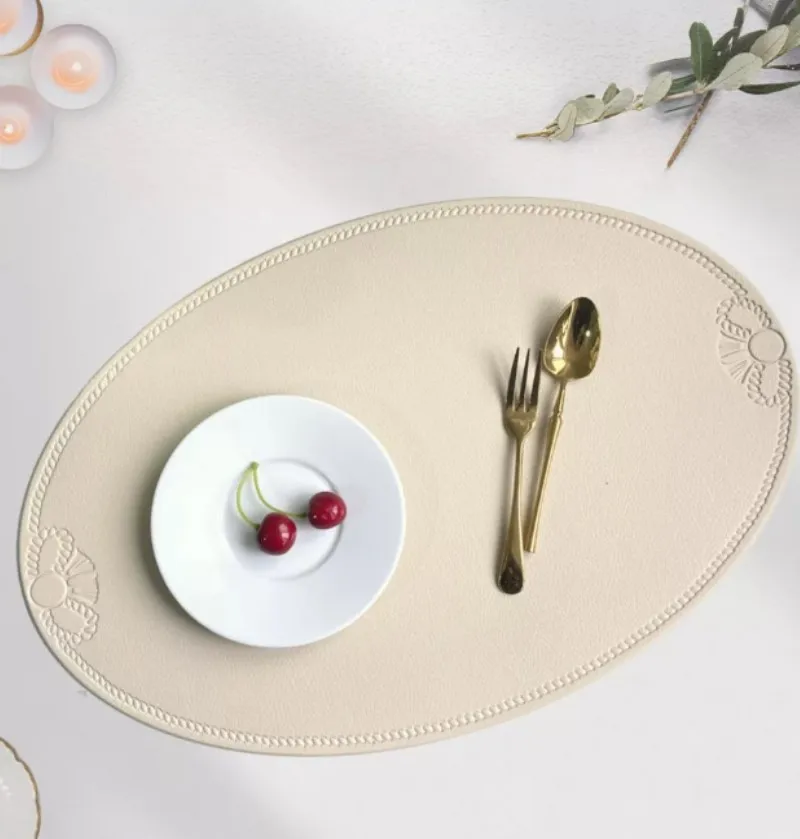 Leder Tischset Geschirr Pad Unregelmäßige Retro Grau Tisch Matte Wärmedämmung Wasserdicht und Öl-beständig Home Dining PU Platte Matte Image