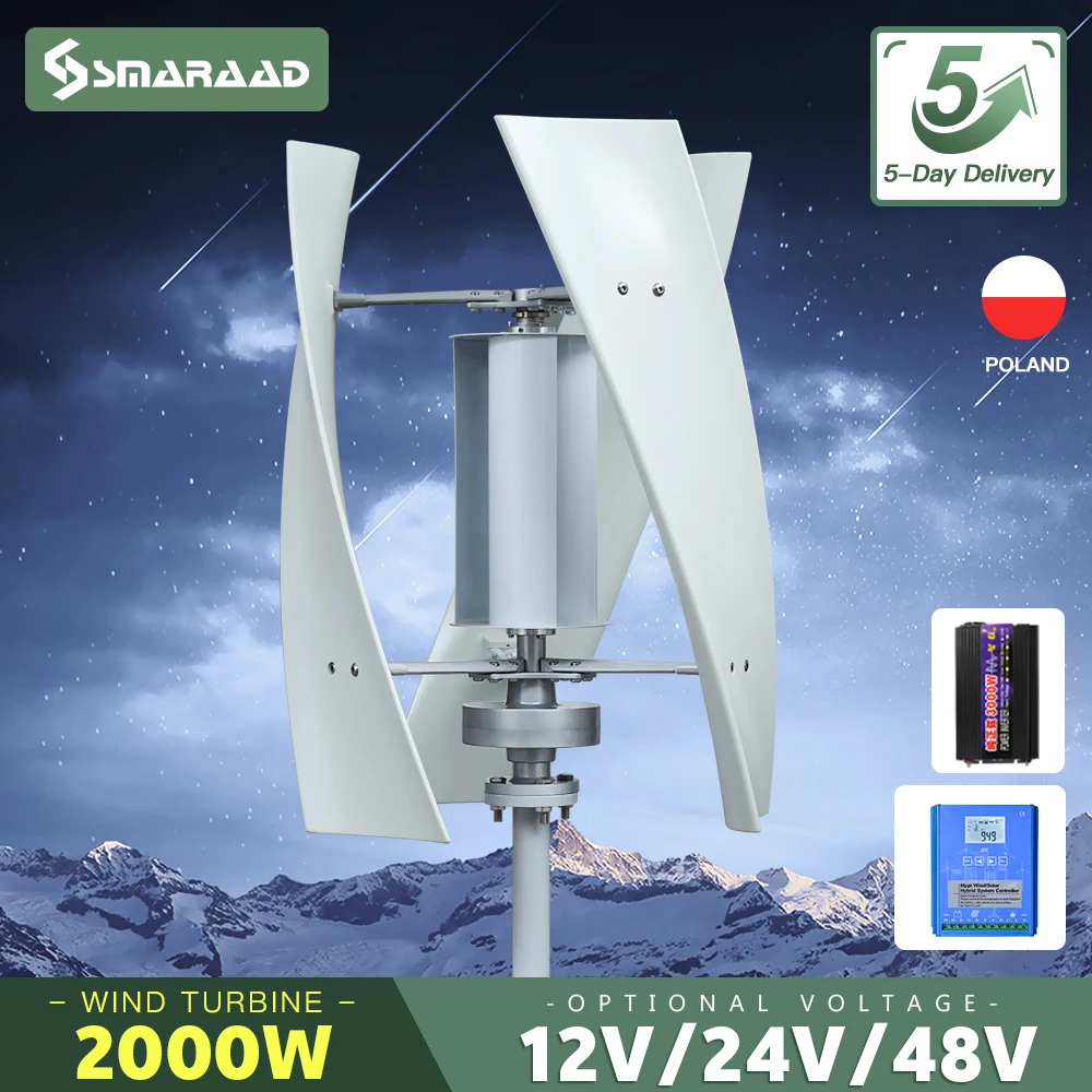 2kw 2000w Vertikale Wind Turbine Generator 12V 24V Magnetische Dynamo Freie Energie Starke Leistung Ac 220v Inverter ausgang Für Zuhause Image
