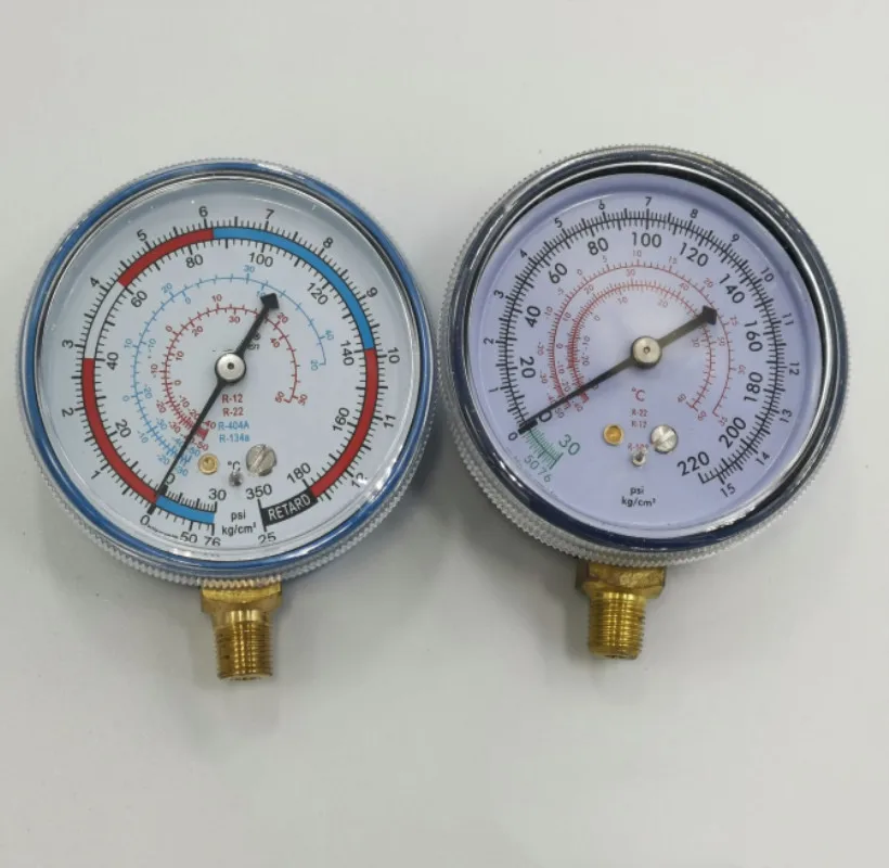 1/8 "70mm Blau Niedrigen Druck Kälte Freon A/C Manifold Gauge Niedrigen R-12/R-22/R-502(R-404A/R-134a) 0-220/350Psi 0-15/25kg/cm2