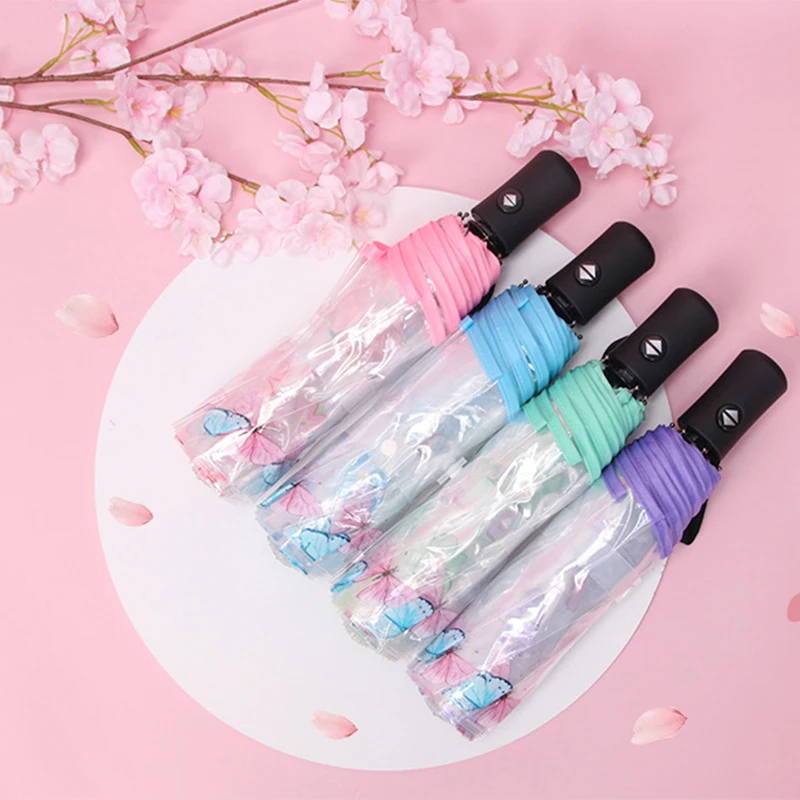 Automatische Regenschirm transparente Regenschirm Verdickung und dauerhafte Regen und Wind reisen tragbare klappbare automatische Regenschirm Geschenke Image