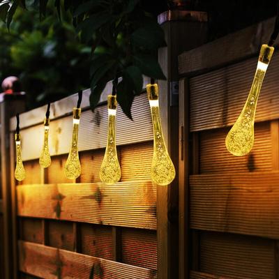 Led Solar Lichterkette Aussen Solarlampe Garten Dekoration, Akku Erdspieß, Tropfen Design klar, 20x Image