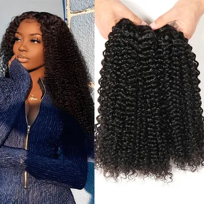Mongolian Kinky Curly Human Hair Bundles Wholesale 1/3/4 Pieces Natural Hair Extensions Topper Woman