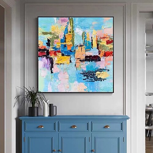 großes Wandkunst-Original handgemaltes zeitgenössisches abstraktes Gemälde horizontal vertikal riesige Kunst helle bunte Leinwandkunst für die Dekoration des Wohnbereichs Image