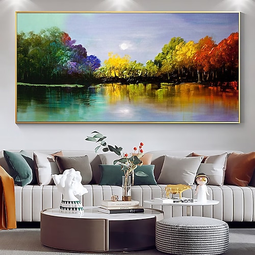 Mintura handgefertigte Ölgemälde mit Waldlandschaft auf Leinwand, große Wandkunst, Dekoration, modernes abstraktes Baumbild für die Inneneinrichtung, gerolltes, rahmenloses, ungedehntes Gemälde Image