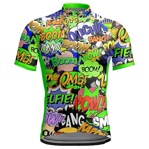 Herren Radtrikot Grafik Buchstaben Zahlen Kurzarm Fahhrad Oberteil mit 3 Gesäßtaschen Mountainbike MTB Straßenradsport Schnelltrocknend Reflektierende Streifen Rückentasche Feuchtigkeitsableitend Image