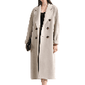 Ladies trench coat double-breasted long coat windproof jacket cardigan winter coat single-colored lapel ladies coat windbreaker transitional coat with pockets with buttons L