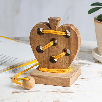 'Handcrafted Apple-Shaped Wood Disentanglement Puzzle Game'