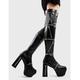 Lamoda Womens Thigh High Boots Small Sacrifices Square Toe Platform Heel with Zip - Black - Size UK 5