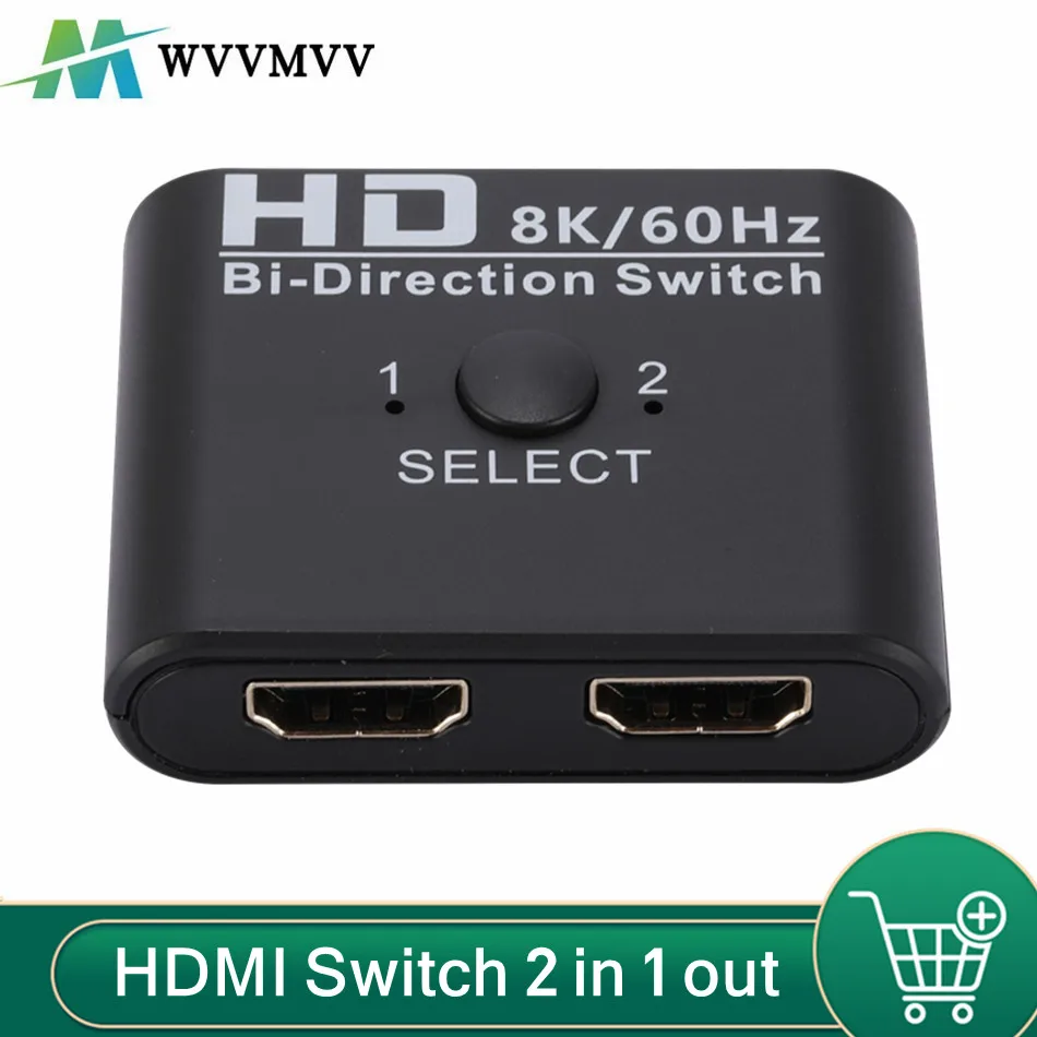 WvvMvv 8K 60Hz HDMI Switch Splitter Bi-Direction 4K 60Hz HDMI Switcher 1x2/2x1 für PC Laptop Xbox PS3/4 zu Monitor Projektor Image