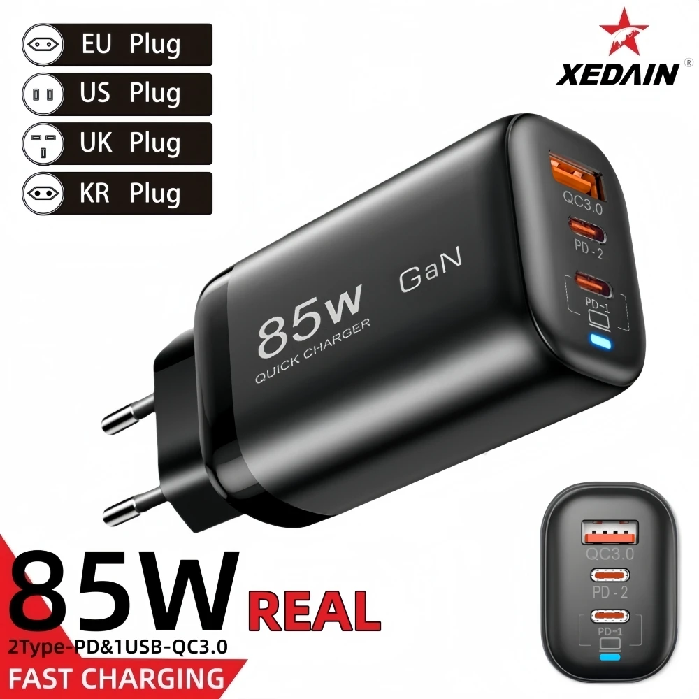 Echtes 85 W GaN Schnellladegerät PD QC 3.0 USB Typ-C Schnelllade-Laptop-Notebook-Netzteil für iPhone 15 14 Pro MacBook Samsung Image