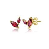 Rachel Glauber GigiGirl Kids 14k Gold Plated Colored Cubic Zirconia Fern Leaf Stud Earrings - Red