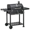 Charcoal BBQ Grill Smoker Trolley with Shelves, Bottle Opener and Wheels, black