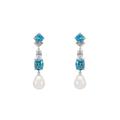 Cordelia Pearl & Blue Topaz Long Drop Earrings Silver