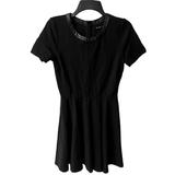 Madewell Dresses | Madewell Skater Dress Womens Sz S Fit Flare Faux Leather Trim Little Black Dress | Color: Black | Size: M