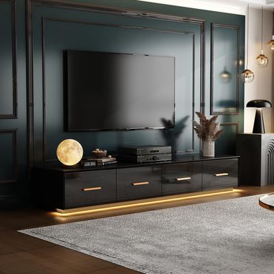 Black Entertainment Center Spacious Luxurious TV Stand Golden Accents - 70.9"