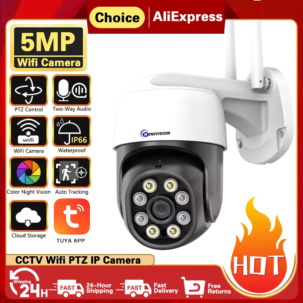TUYA 5MP PTZ IP-Kamera zum Schutz der Sicherheitsschiene 360° ° PTZ-Steuerung WIFI-Überwachungskamera CCTV Outdoor Wireless Smart Home Image