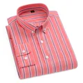 Chemise rayée à manches longues pour hommes 100% coton vêtements d'affaires coupe douce loisirs