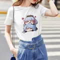 T-shirt 100% coton à col rond pour femme vêtement estival et coloré avec impression de Kamisato