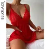 Ellolace Sexy Sleepwear Deep-V Night Dress donna Sleeping camicia da notte pizzo rosso camicia da