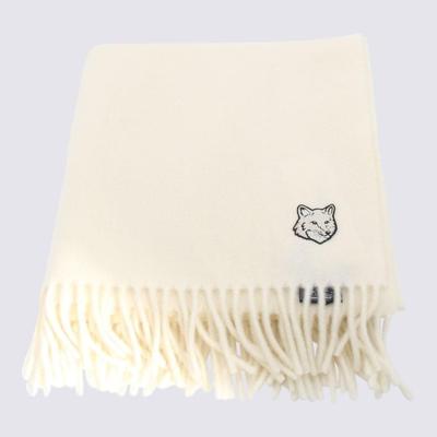 White Wool Scarves - Natural - Maison Kitsuné Sca...
