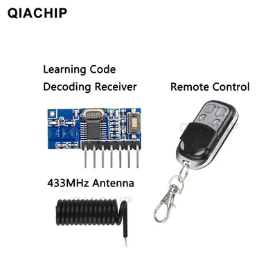 QIACHIP 433 Mhz RF Relay Receiver Module Wireless 4 CH Output With Learning Button and 433Mhz RF Remote Controls Transmitter DIY