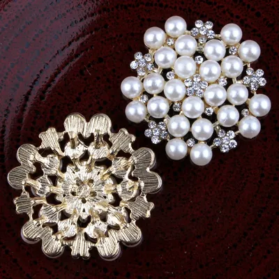 200pcs/lot 1.2" 2Colors Flower Shaped Pearl Plating Flatback Button For Crafts Shiny Rhinestone