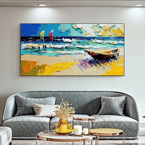 Handgefertigtes, handgemaltes Ölgemälde, Original-Sonnenschein-Ozean-Ölgemälde auf Leinwand, extra großes Wandkunst, abstraktes weißes Wellengemälde, Boho-Wanddekoration, gerollte Leinwand, kein Image