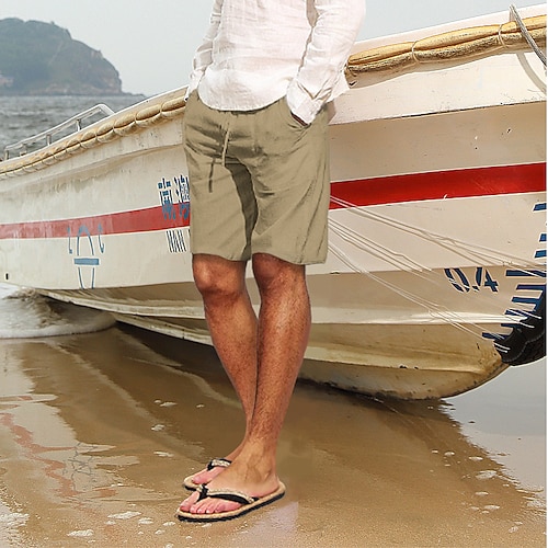 Herren Leinenshorts Kurze Hosen Sommer-Shorts Tasche Kordelzug Elastische Taille Glatt Komfort Atmungsaktiv Kurz Sports Outdoor Täglich Stilvoll Casual / sportlich Schwarz Weiß Image